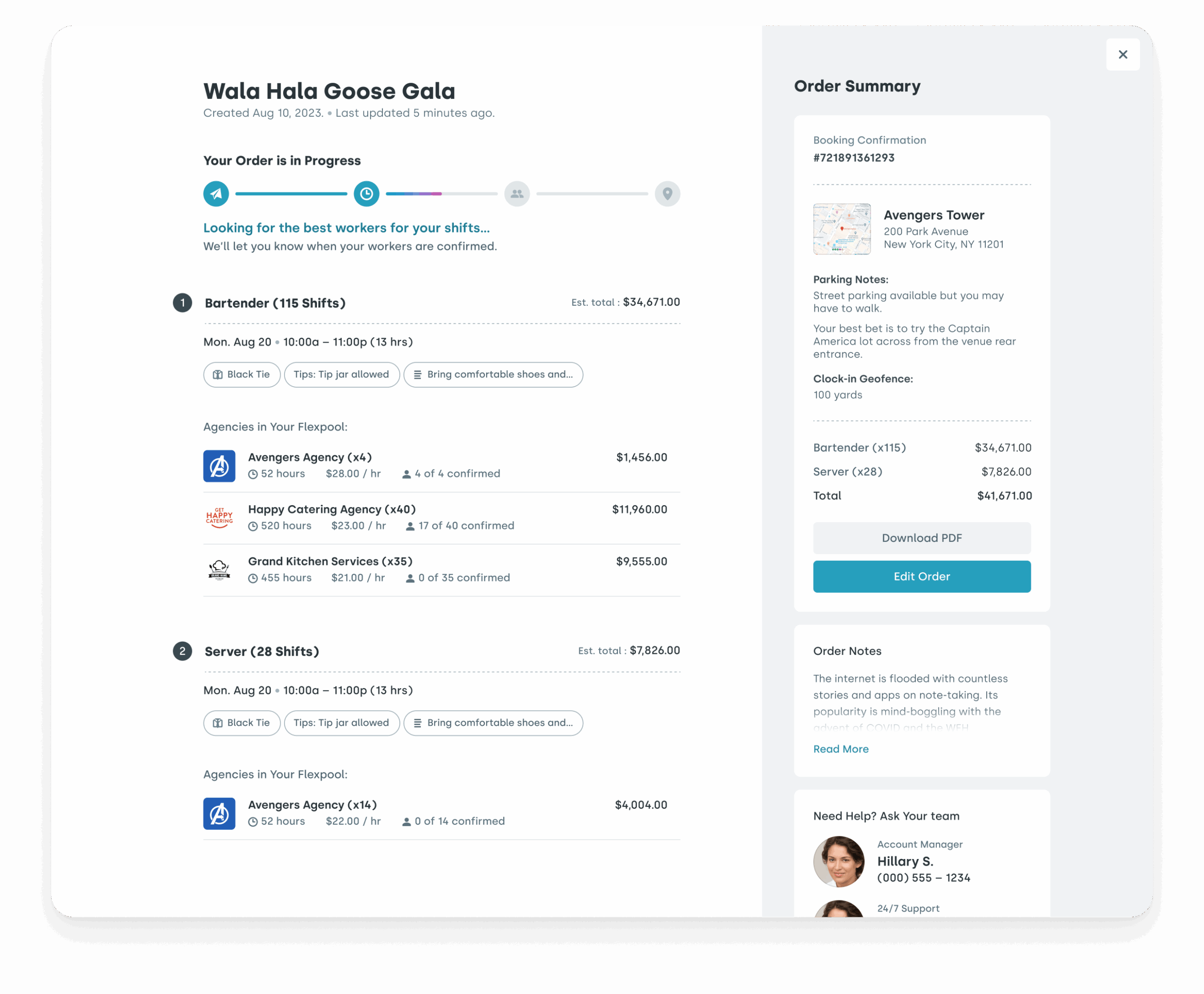 staffing order management dashboard for event and venue teams | Nowsta